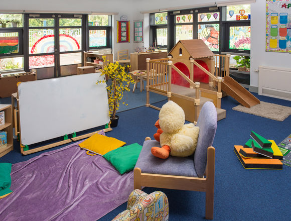 Toys, books and play equipment inside at the Waterfront Nursery.